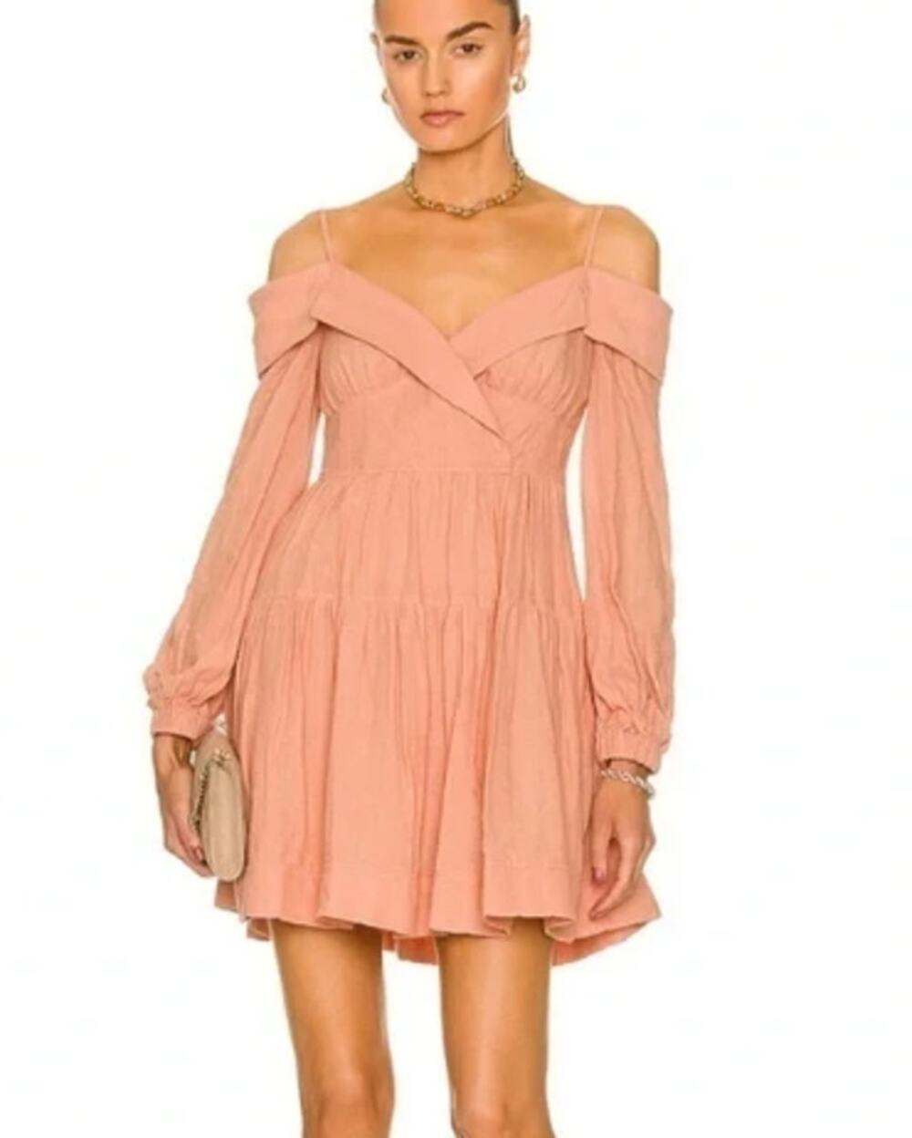 Jonathan Simkhai Bahary Off The Shoulder Long Sleeve Mini Dress Sorbet Medium